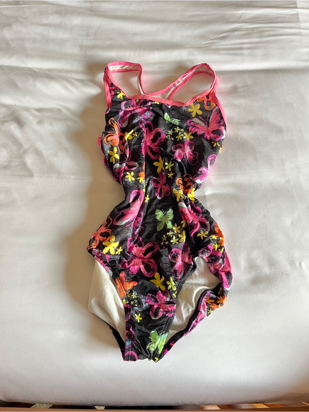 Speedo Girls Floral Butterfly Racerback One Piece Swimsuit Swimwear Size 14